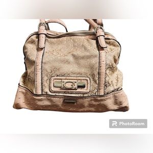Women’s Vintage Guess Bag Purse Ostrich Print Guess Logo Canvas